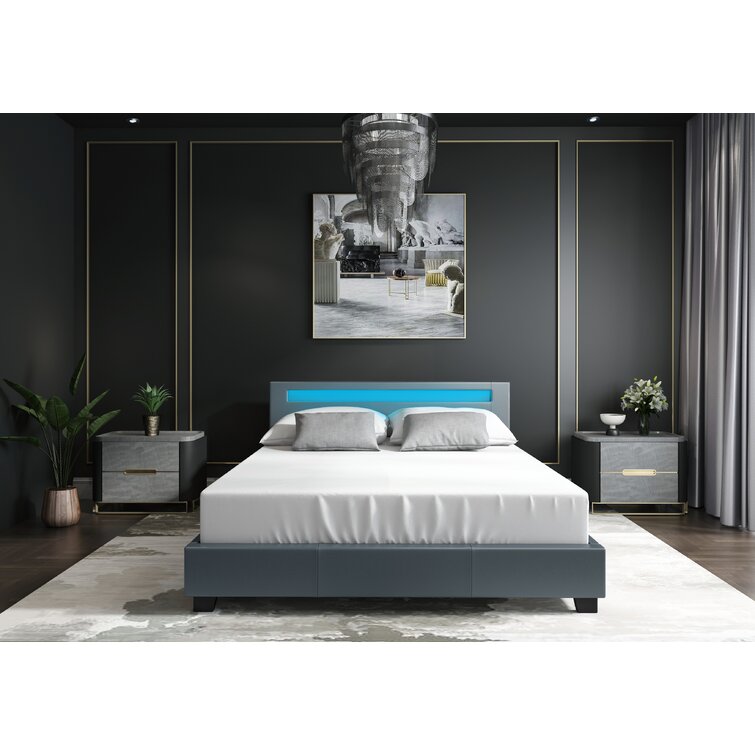 Aughe upholstered low profile shop platform bed